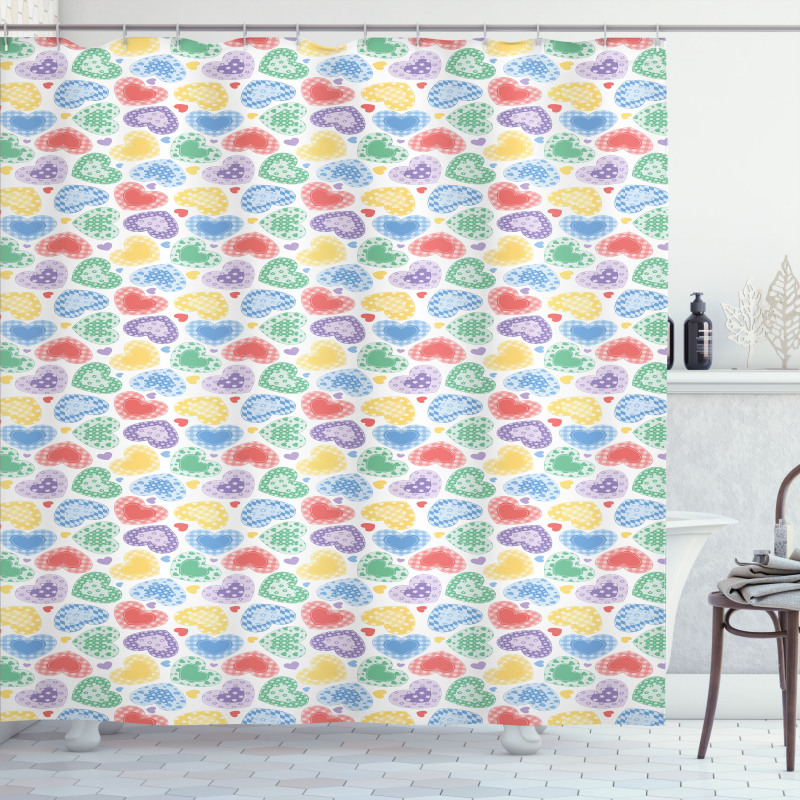 Patchwork Style Hearts Shower Curtain