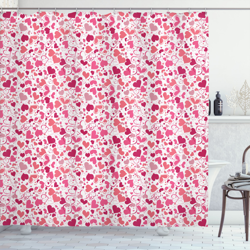 Pinkish Curls Soft Hearts Shower Curtain