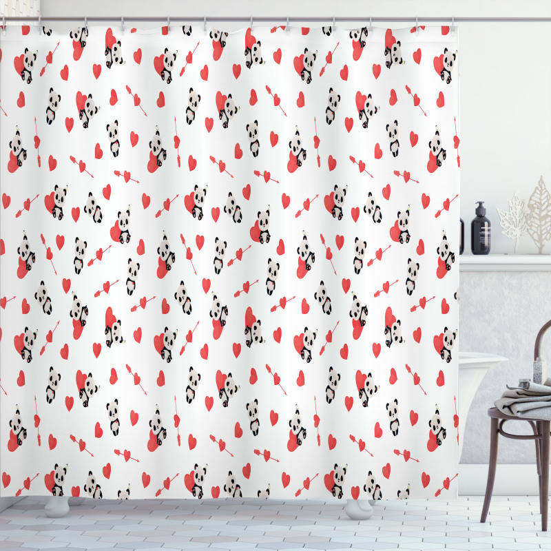 Panda with Hearts Shower Curtain