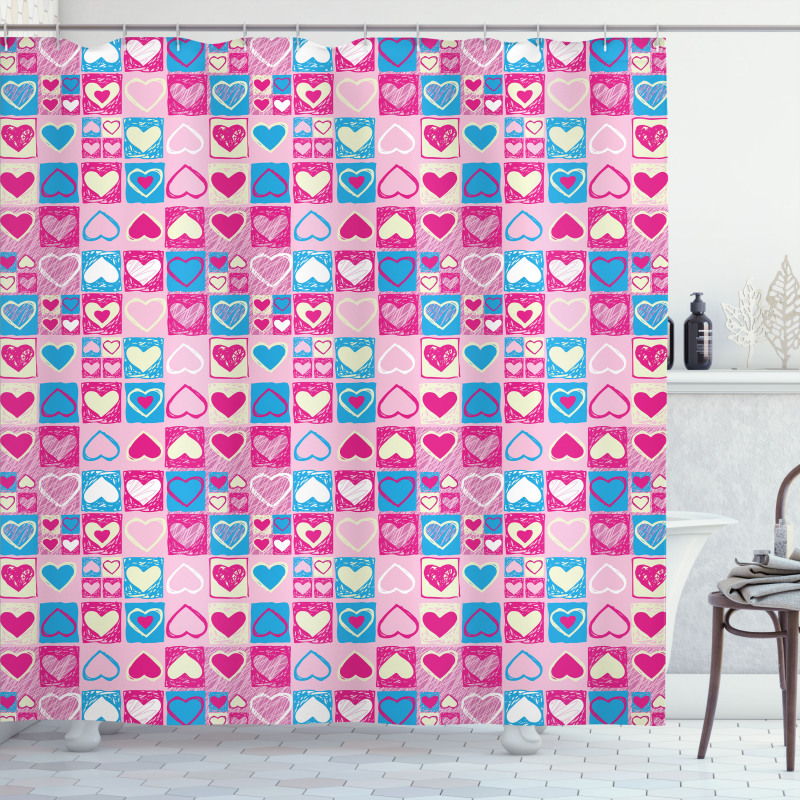 Sketchy Childish Hearts Shower Curtain