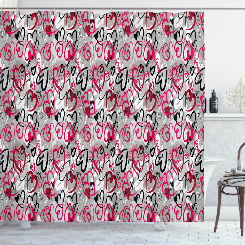 Romantic Random Hearts Shower Curtain