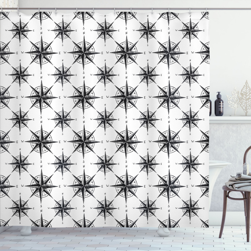 Monochrome Windrose Shower Curtain