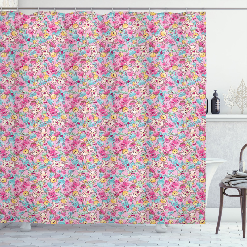 Kawaii Bunnies and Candy Shower Curtain