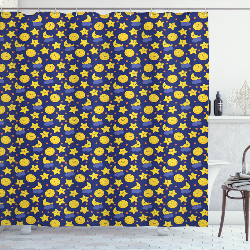 Sleeping Moon at Night Time Shower Curtain