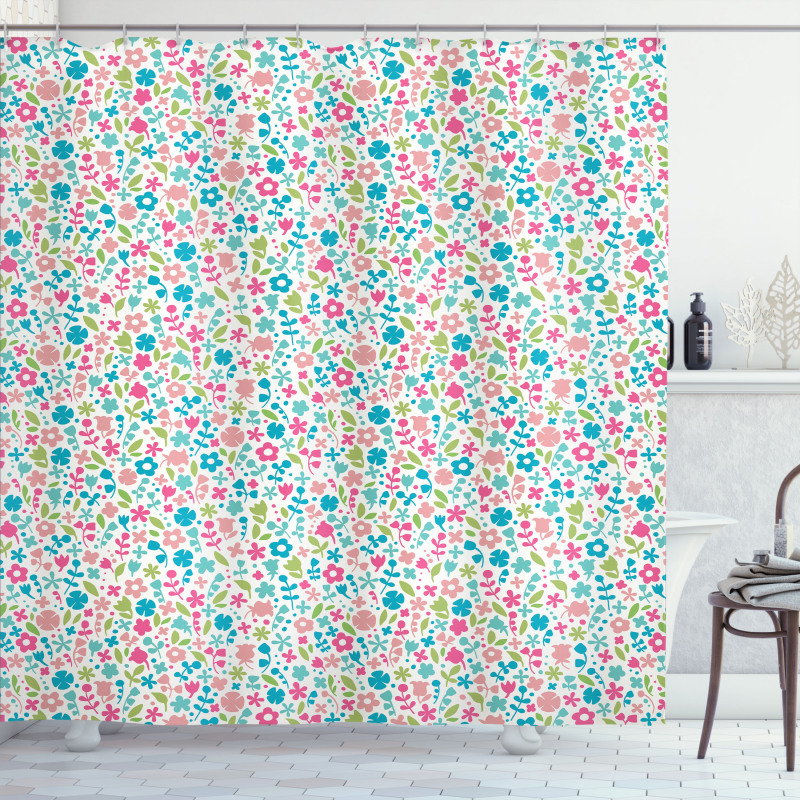 Floral Pattern Polka Dots Shower Curtain