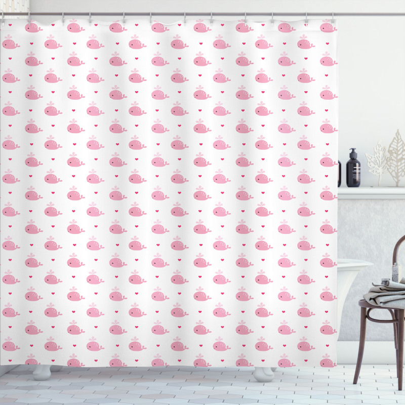 Hearts and Whales Love Shower Curtain