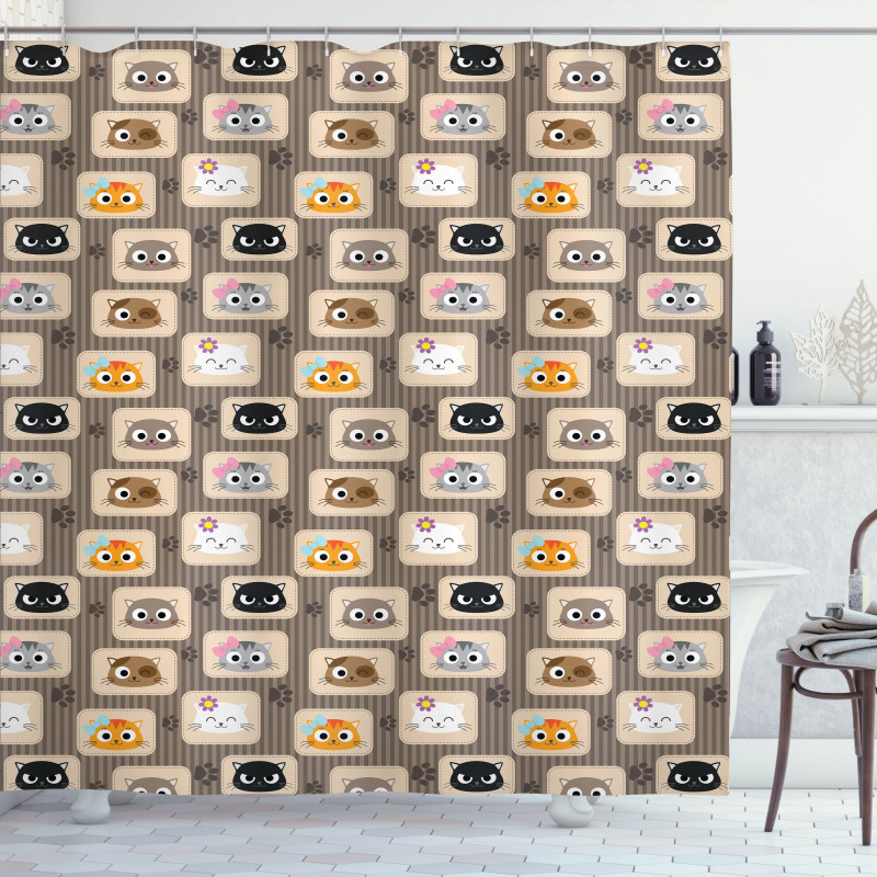 Patchwork Style Silly Faces Shower Curtain