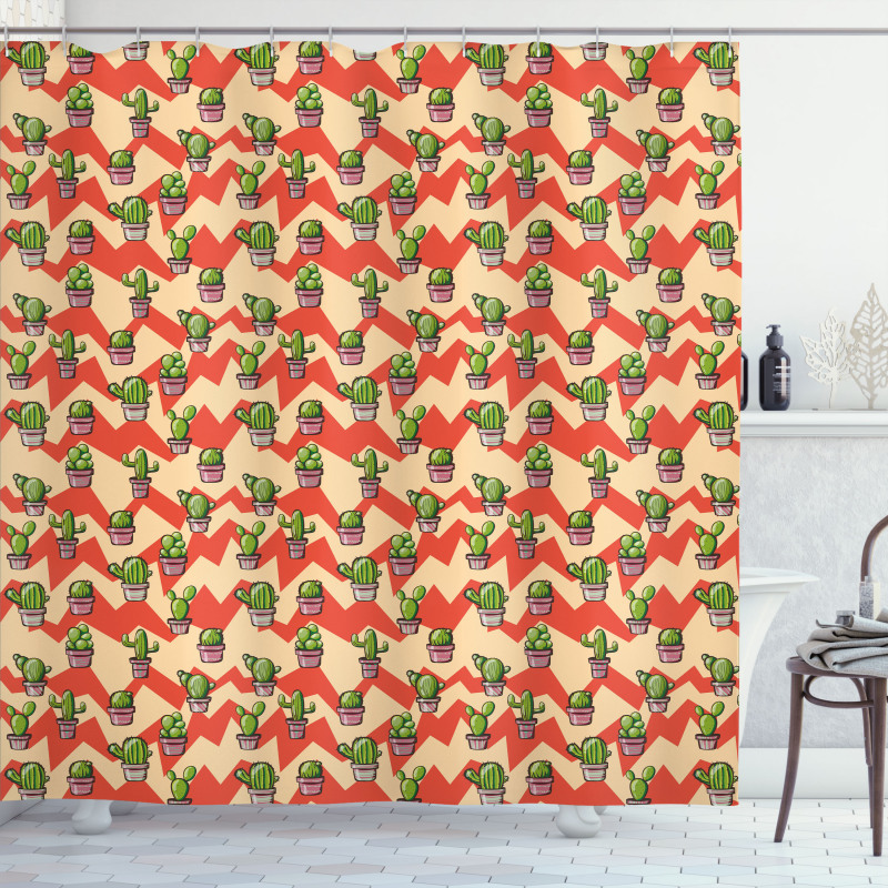 Zigzag Background Plant Shower Curtain