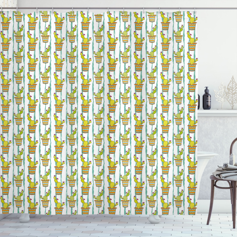 Vertical Lines Flowers Shower Curtain