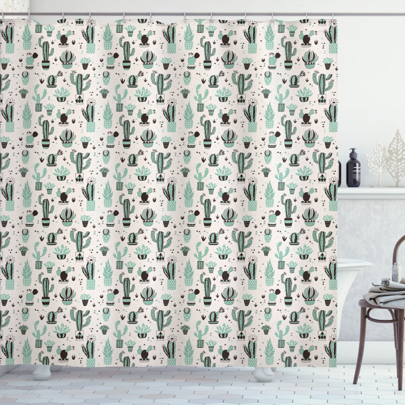 Geometric Cartoon Plant Shower Curtain