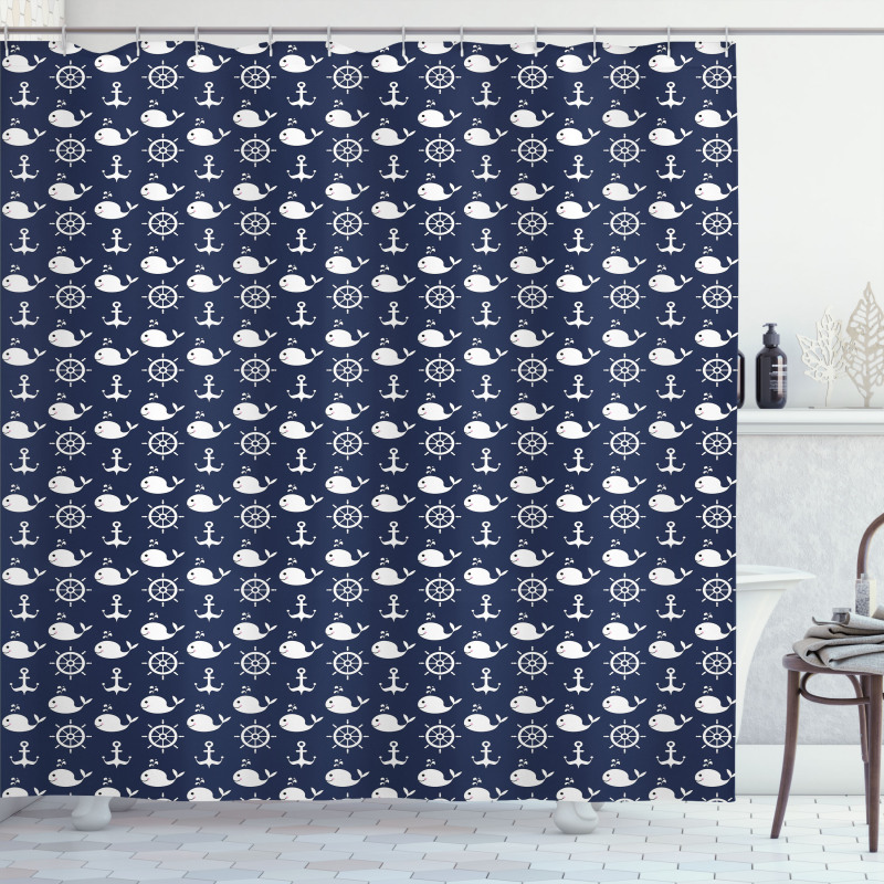 Maritime Anchor Whale Shower Curtain