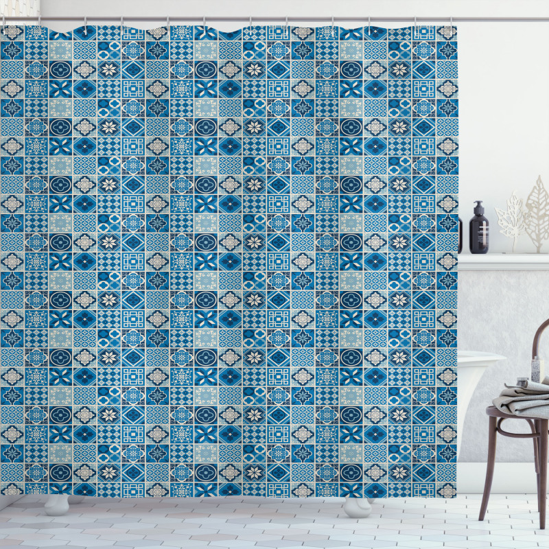 Grid Ornamental Squares Shower Curtain