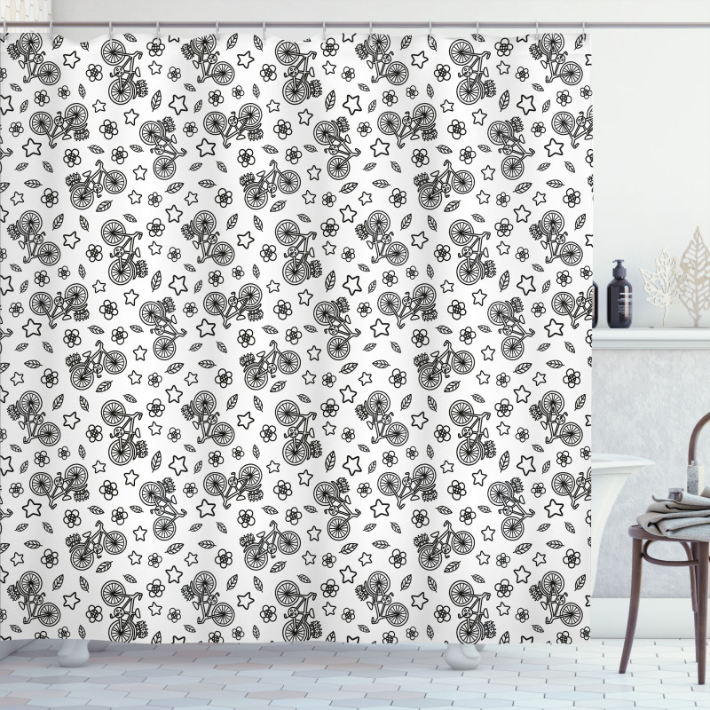 Flowers Stars in Black Shower Curtain