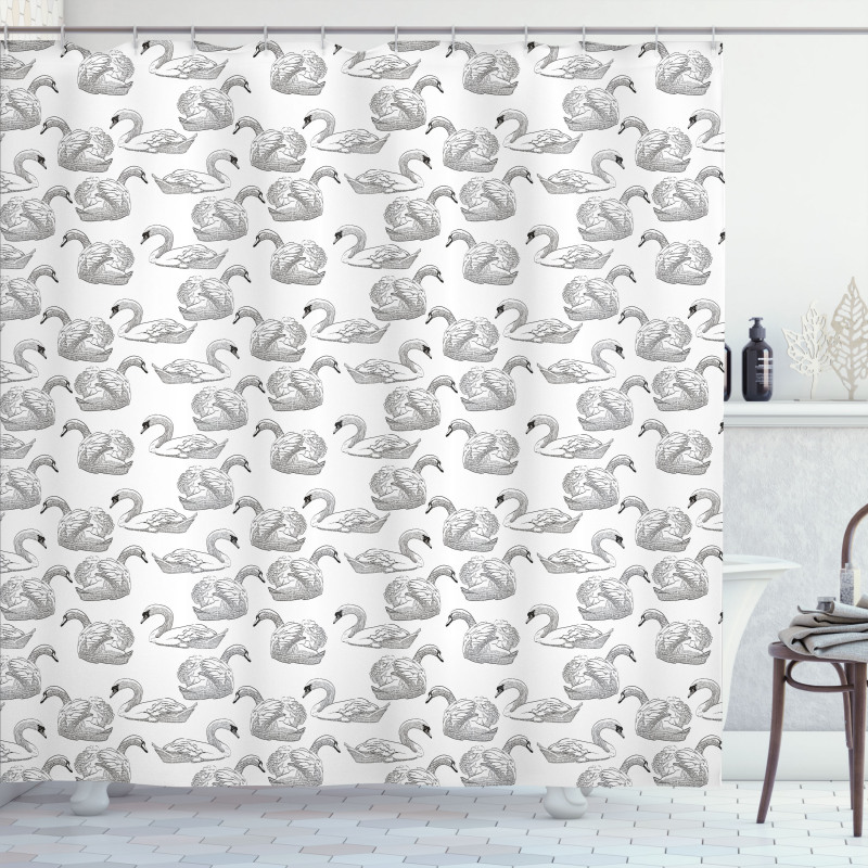 Sketch Art Waterfowls Shower Curtain