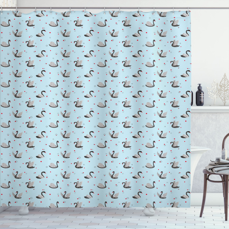 Dark Swans on Pale Blue Shower Curtain