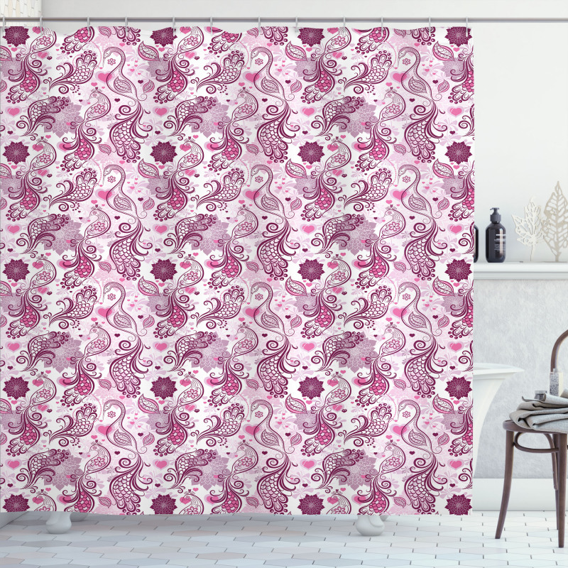 Romantic Birds Flowers Shower Curtain