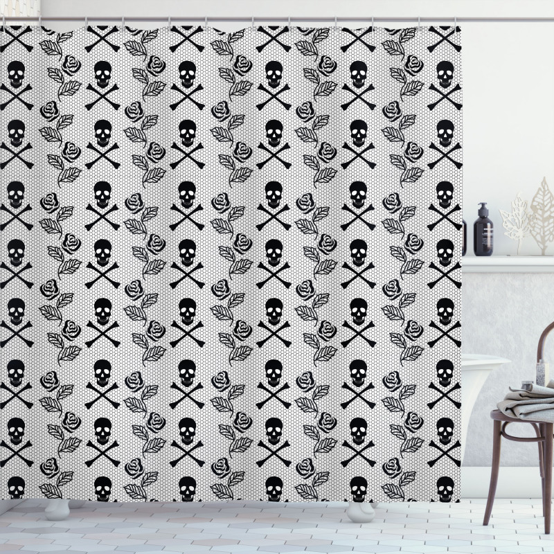 Lace Style Roses Skulls Shower Curtain