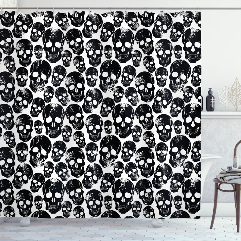 Grunge Black Skulls Shower Curtain