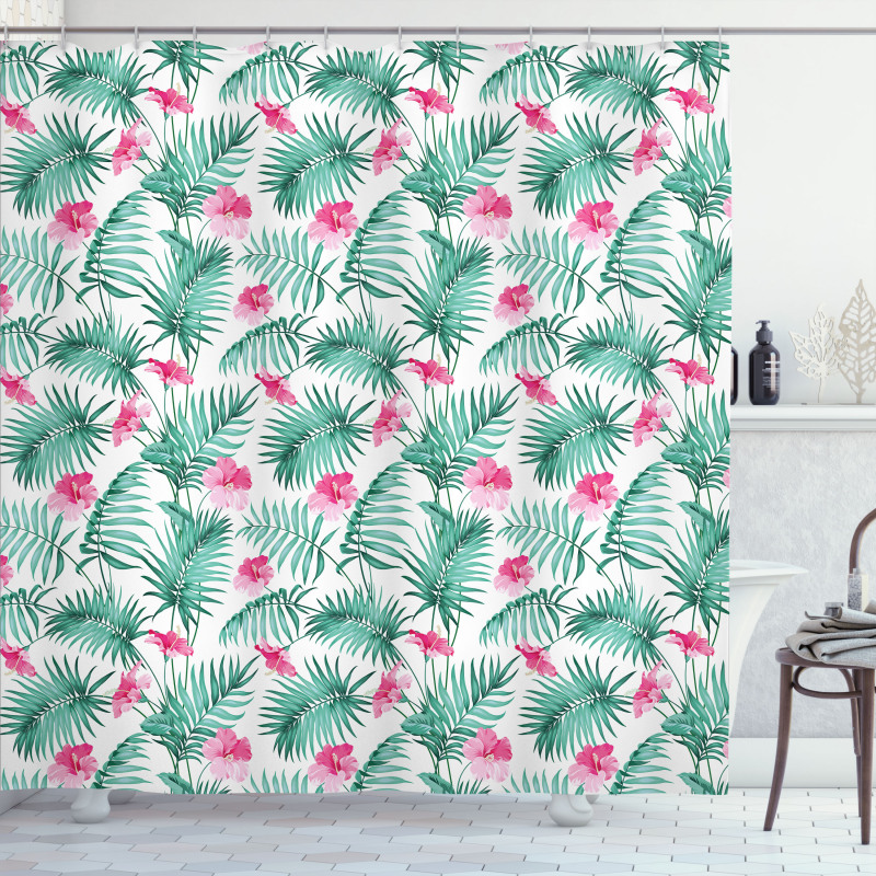 Tropic Ferns Flowers Shower Curtain