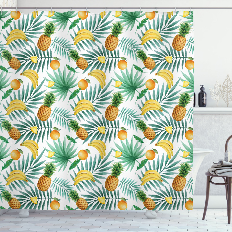 Exotic Fruits Leaves Shower Curtain