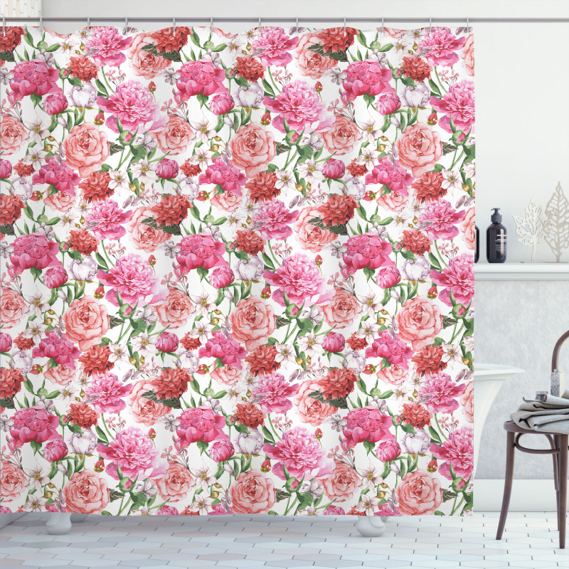Pink Peonies Roses Shower Curtain