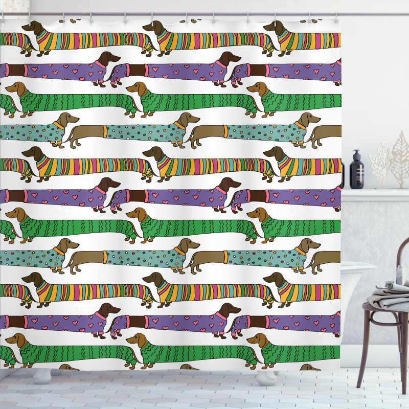 Dachshunds in Clothes Shower Curtain