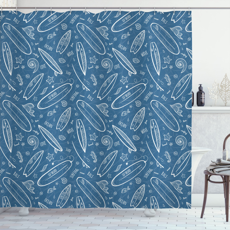 Ocean Waves Doodle Shower Curtain