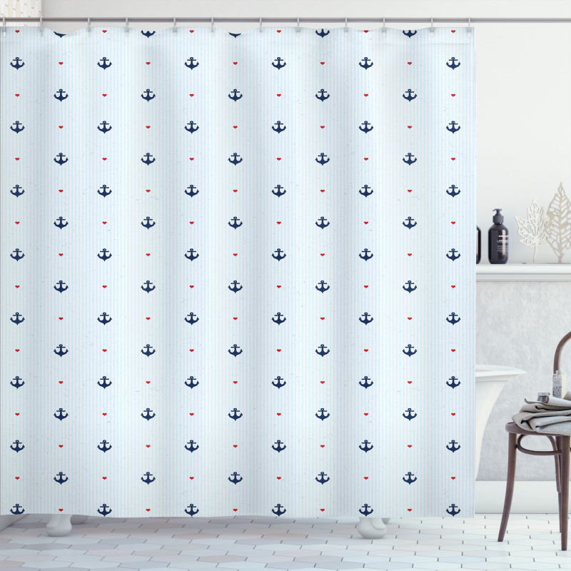 Red Hearts Nautical Shower Curtain