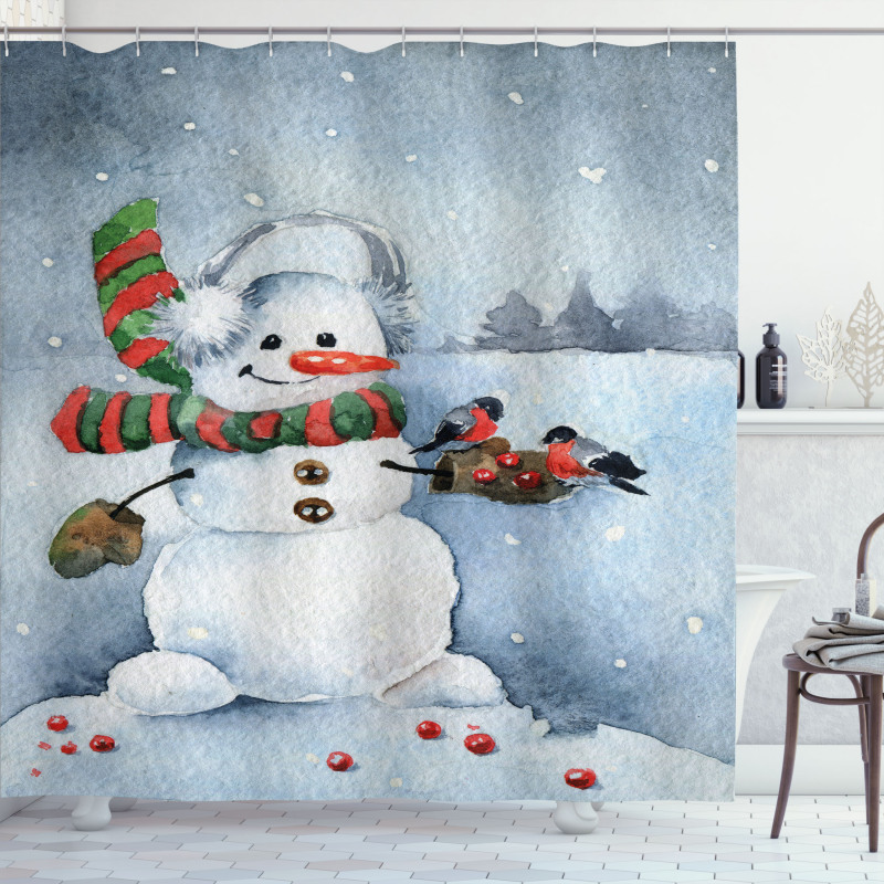 Watercolor Xmas Winter Shower Curtain