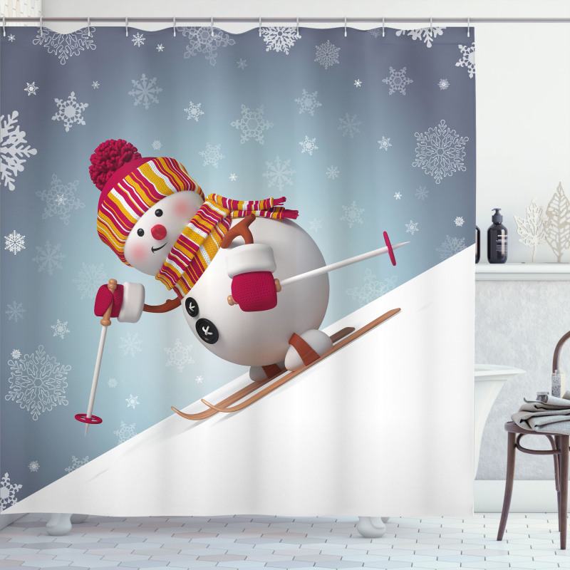 Skiing 3D Style Winter Shower Curtain