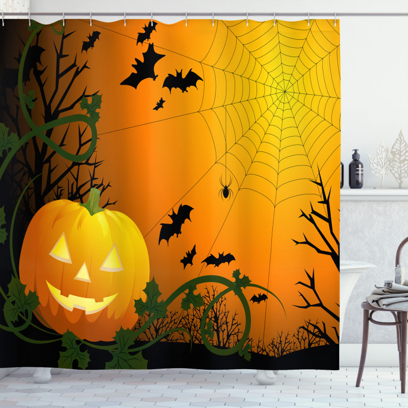 Pumpkin Leaves Bats Shower Curtain