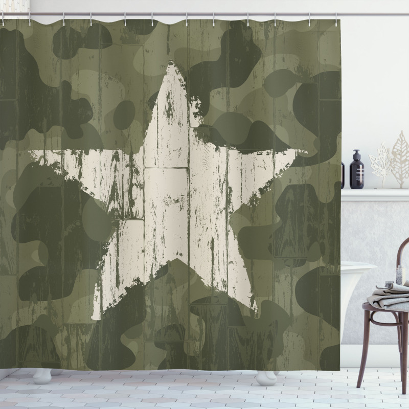 Grunge Star on Green Shower Curtain
