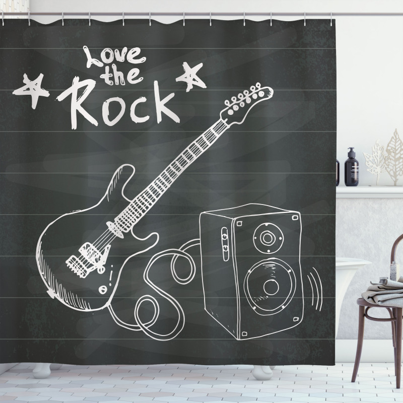 Love Rock Music Sketch Shower Curtain