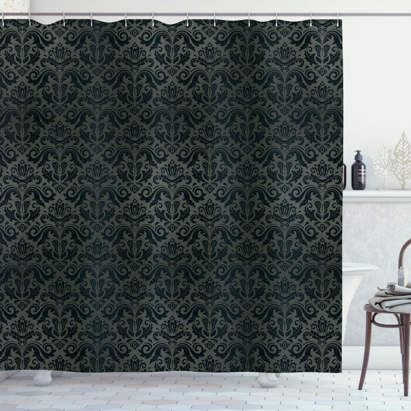 Black Damask Floral Shower Curtain