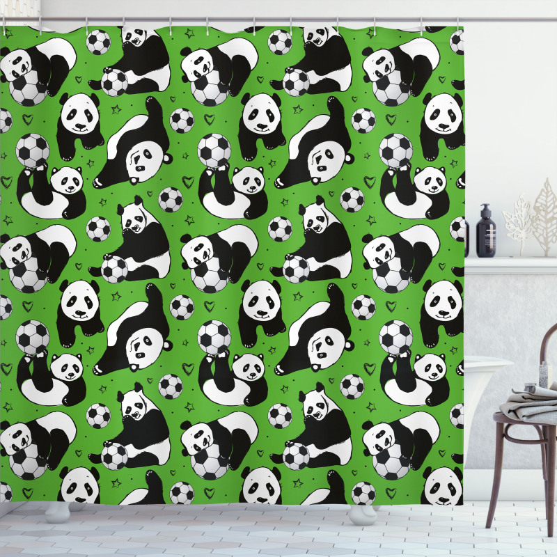 Funny Panda Hearts Stars Shower Curtain