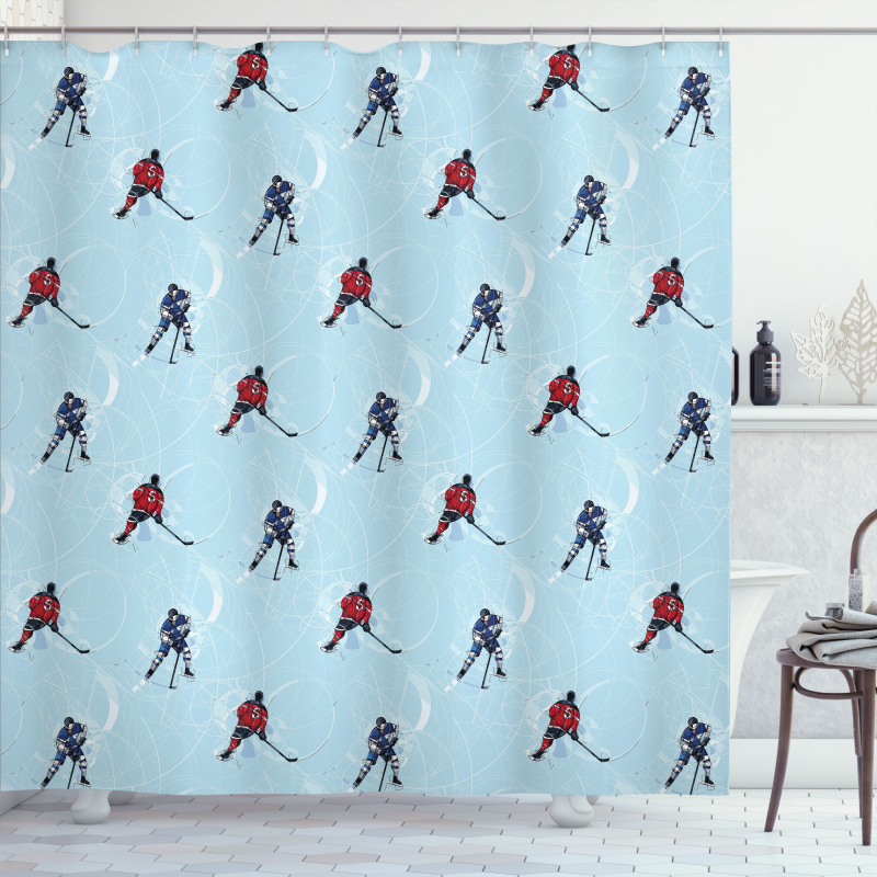 Ice Hockey Pattern Winter Shower Curtain