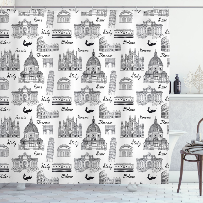 Monochrome Sketch Italy Shower Curtain