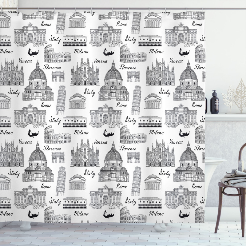 Monochrome Sketch Italy Shower Curtain