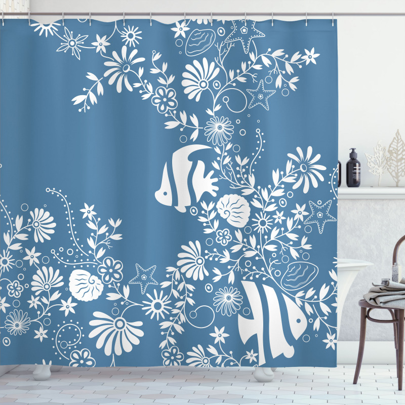 Flowers and Fishes Shower Curtain