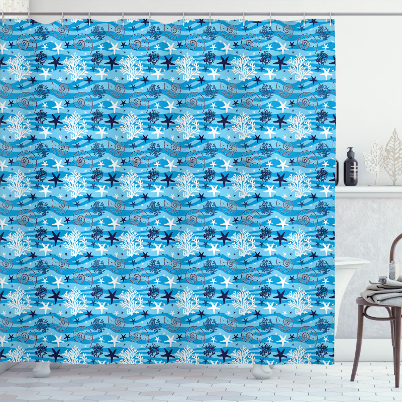 Starfish and Scallop Shower Curtain