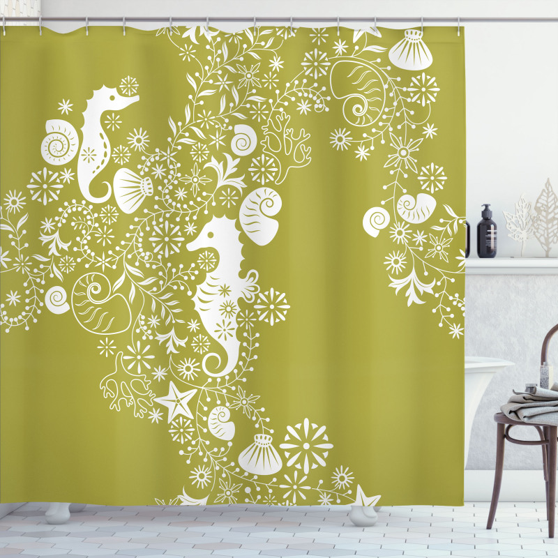Swirls with Seahorse Shower Curtain