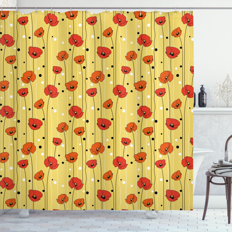 Lines with Dots Floral Shower Curtain