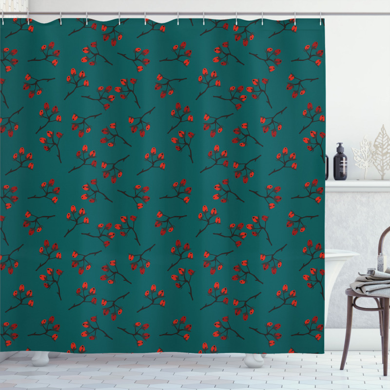 Red Berry Christmas Rustic Shower Curtain