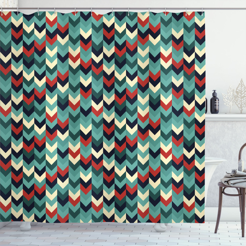 Chevron Herringbone Retro Shower Curtain