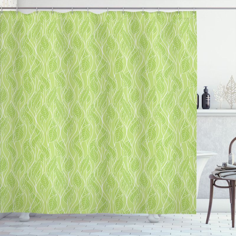 Green Curvy Twigs Botany Shower Curtain