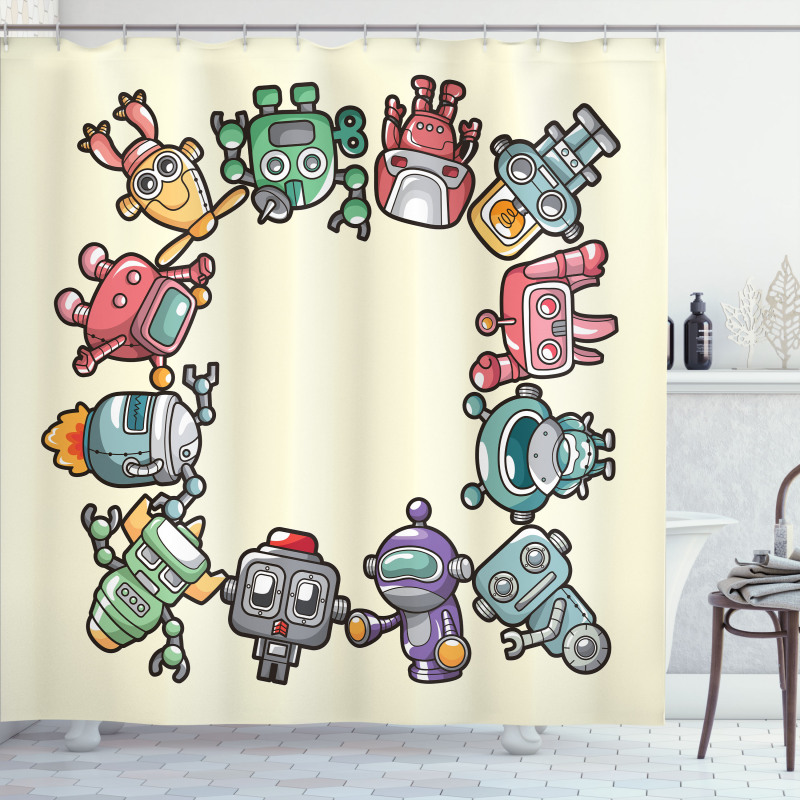 Friendly Robots Toys Shower Curtain