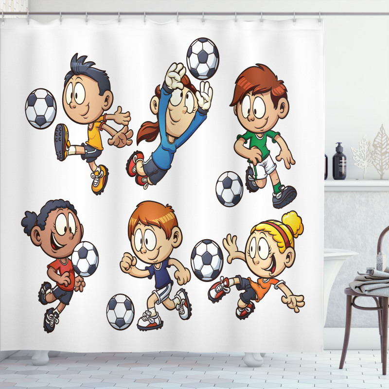 Cartoon Kids Playing Shower Curtain