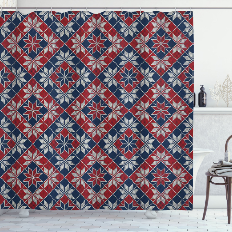 Tartan Geometric Floral Shower Curtain