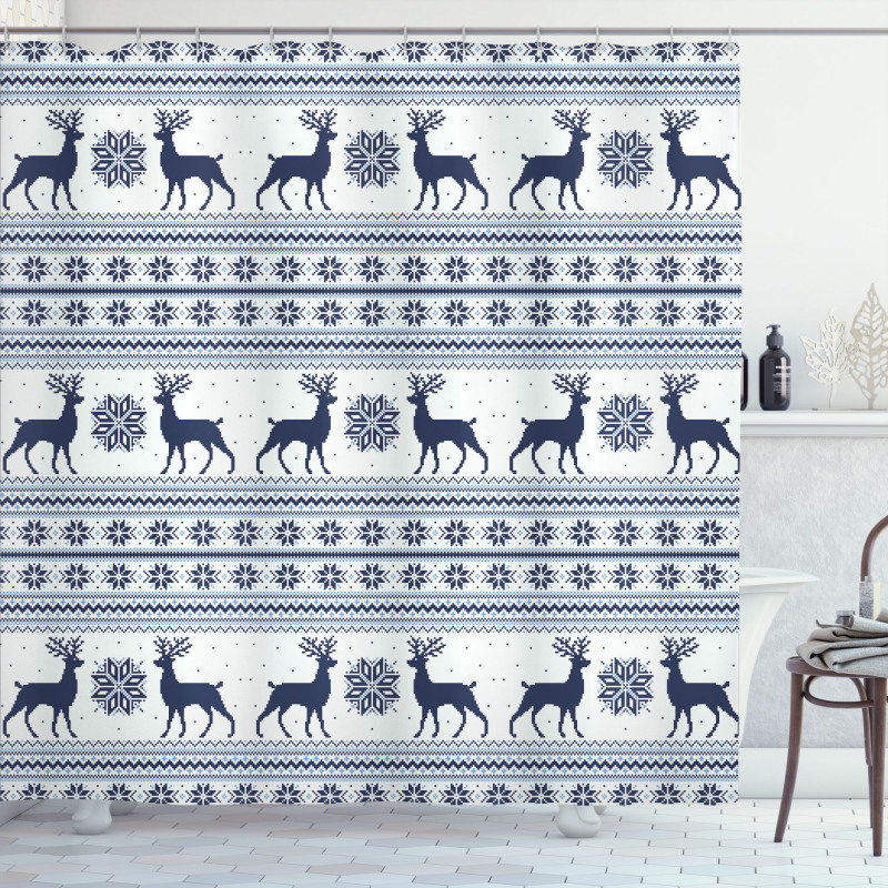 Pixel Art Style Reindeer Shower Curtain