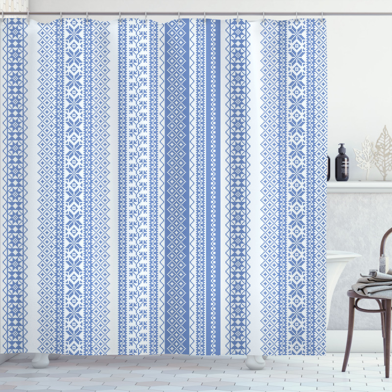 Geometric Chevron Flower Shower Curtain